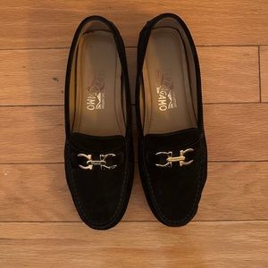 Salvatore Ferragamo Driving Loafers, Black Suede, 7